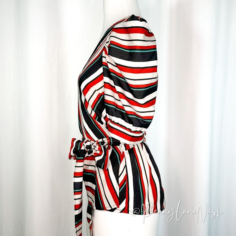 A Calin by Flying Tomato Puff Sleeve Striped Wrap Top - Picture 10 of 12
